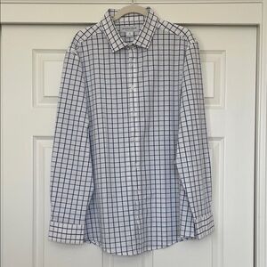 NWOT Mizzen+Main Blue and White Plaid Dress Shirt Men's XL Trim Fit